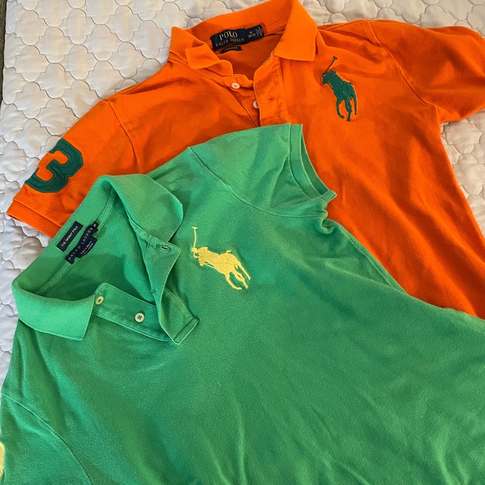 2 skinny polo Ralph Lauren no.3 orange, green youth Medium